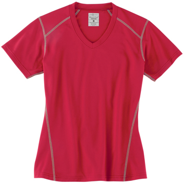 River's End Ladies' Contrast Stitch Short Sleeve V-neck Tee