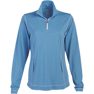 Page & Tuttle Ladies' Heather Coverstitch 1/4-Zip Long Sleeve Mock Pullover
